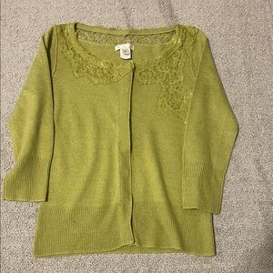 Lux Olive Green Crochet-Trim Open Cardigan